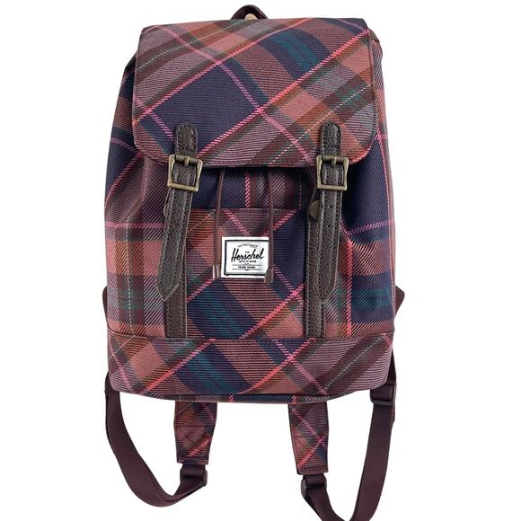 Herschel Supply Co. Retreat Mini Backpack Pink Purple Tartan Plaid Check - Picture 1 of 12